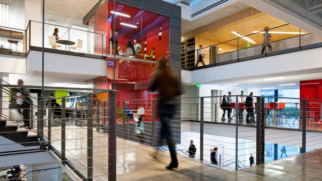People walking inside a building.
